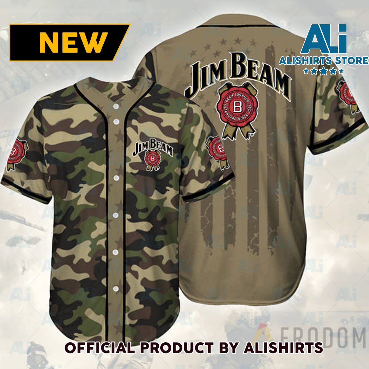 Camouflage Green Brown Jim Beam Baseball Jersey