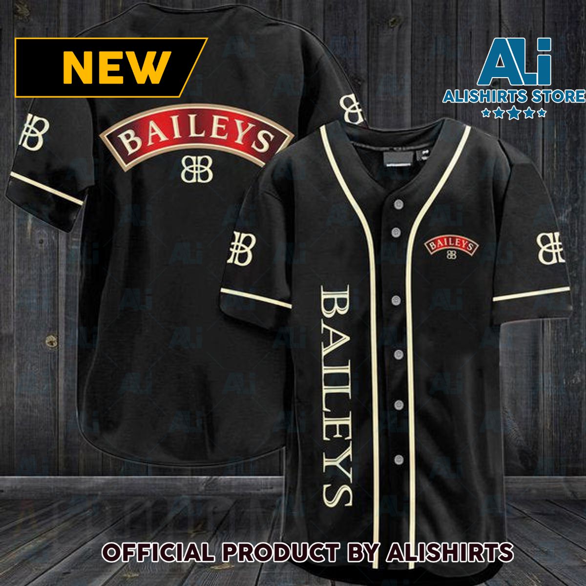 Black Baileys Original Irish Whiskey Baseball Jersey