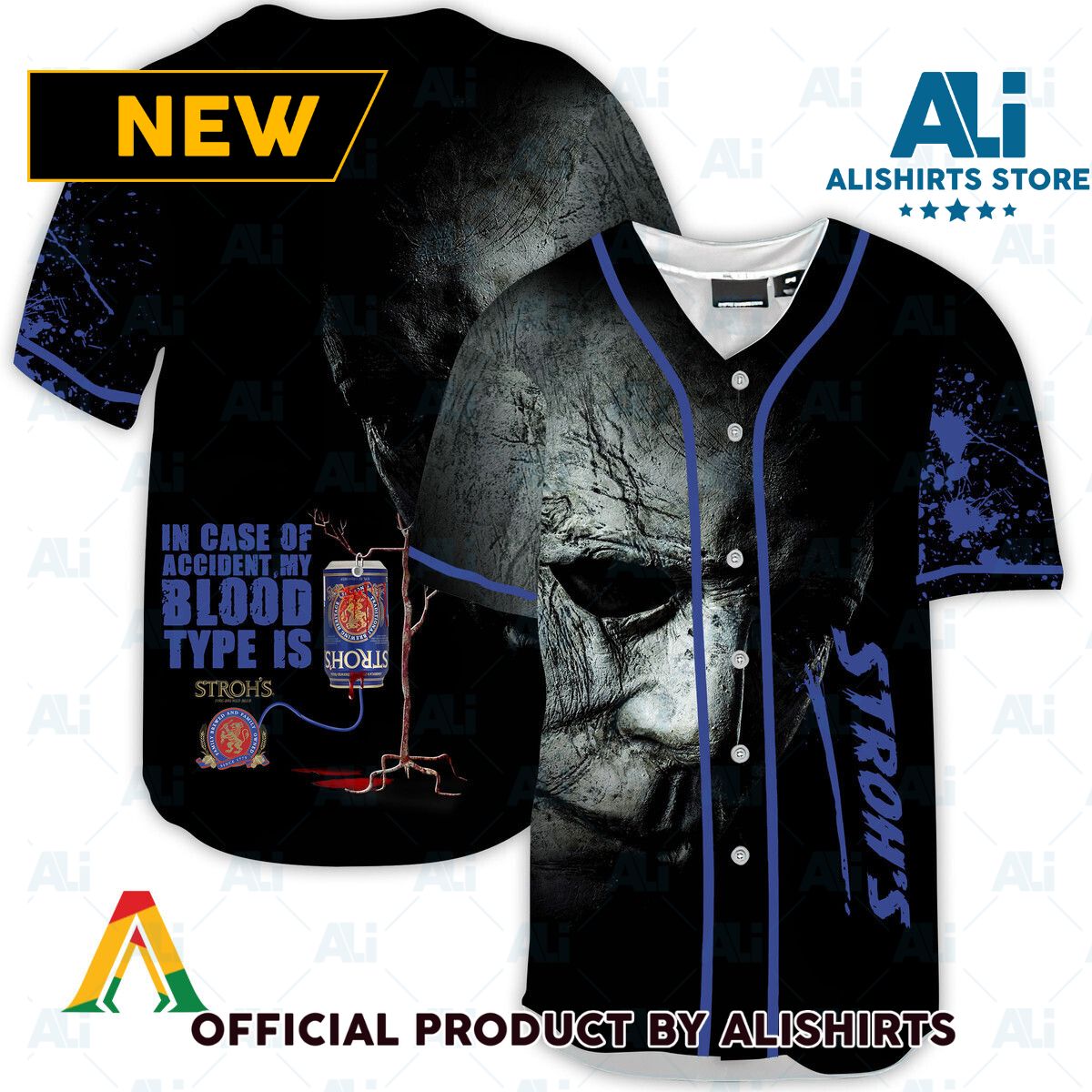 Halloween Horror Michael Myers Stroh's Beer Baseball Jersey