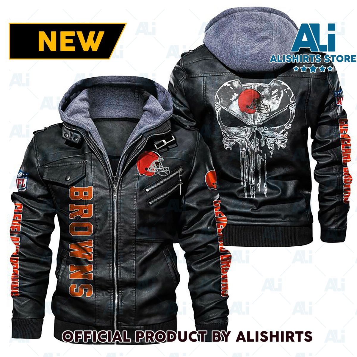 NFL Cleveland Browns the Punisher Leather Jacket