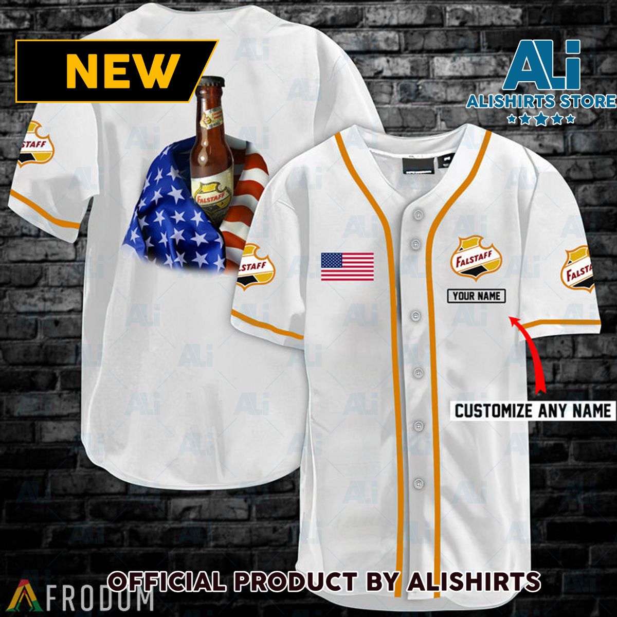 Personalized Vintage White USA Flag Falstaff Brewery Jersey Shirt