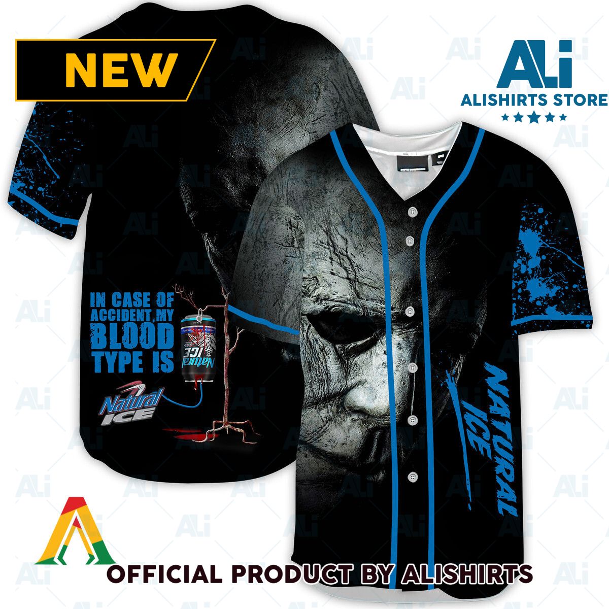 Halloween Horror Michael Myers Natural Ice Baseball Jersey