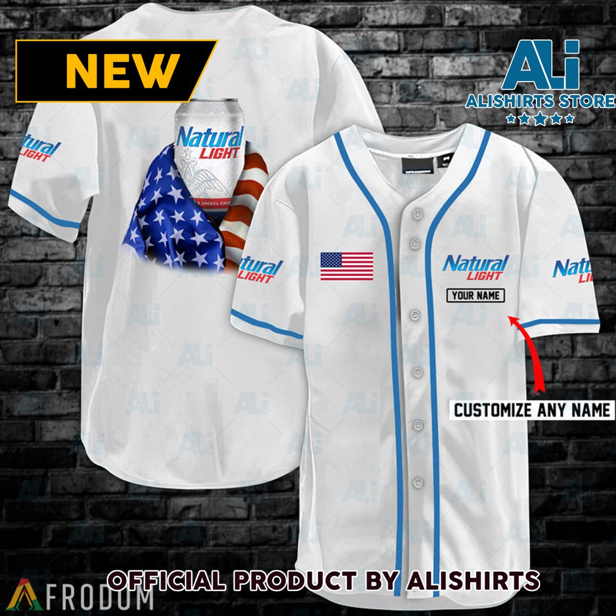 Personalized Vintage White USA Flag Natural Light Jersey Shirt