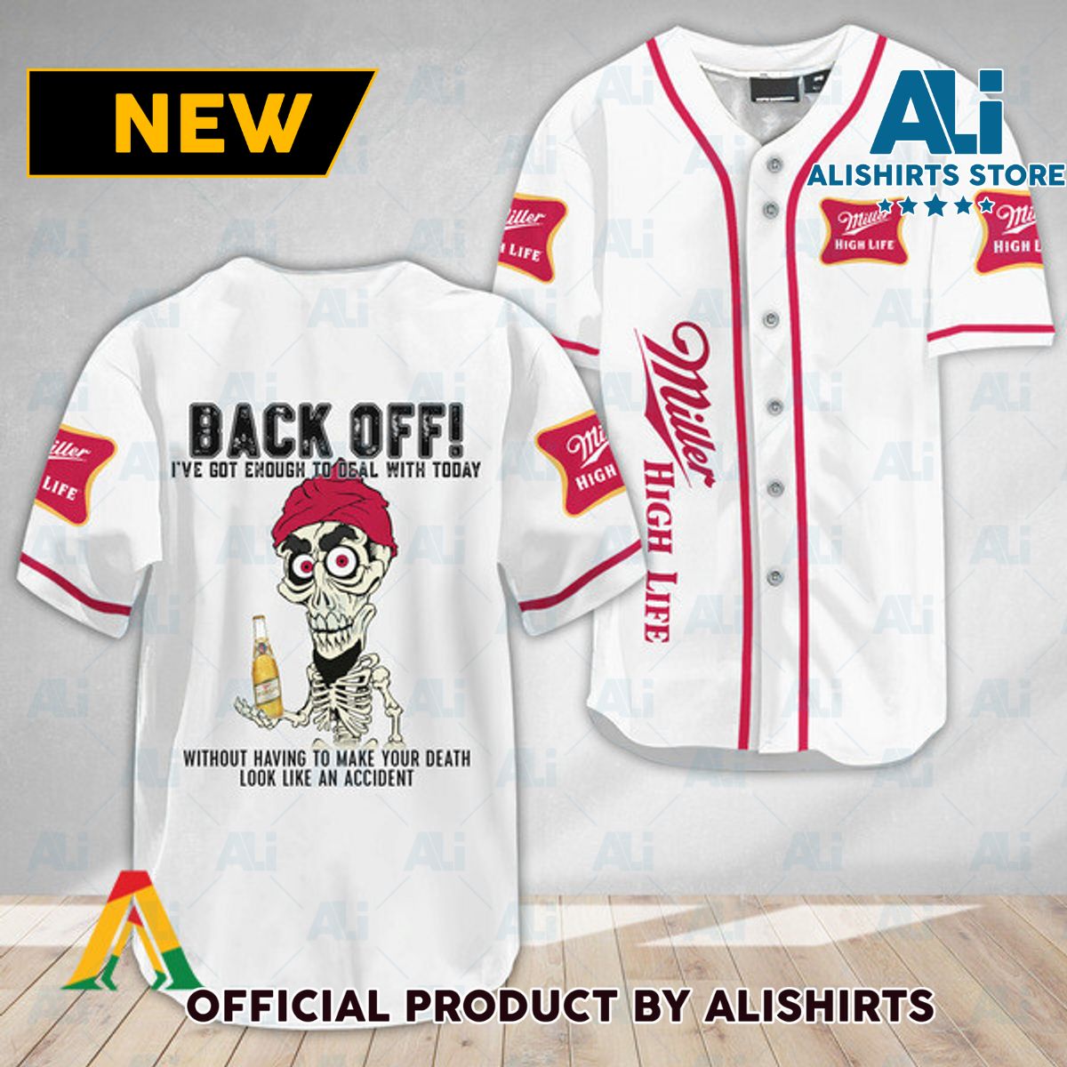 Achmed Back Off With Miller High Life Baseball Jersey