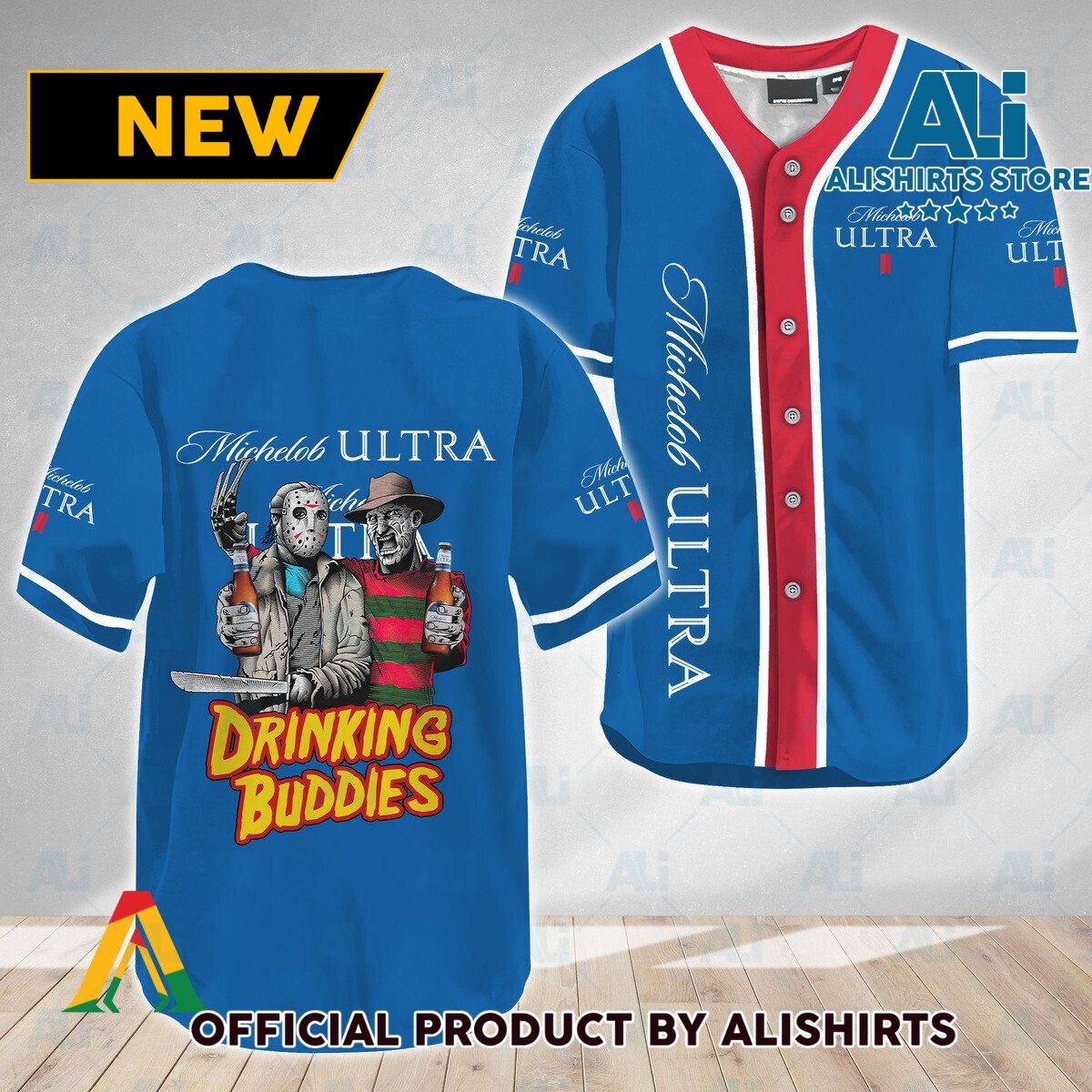 Horror Freddy & Jason Drinking Buddies Michelob ULTRA Baseball Jersey