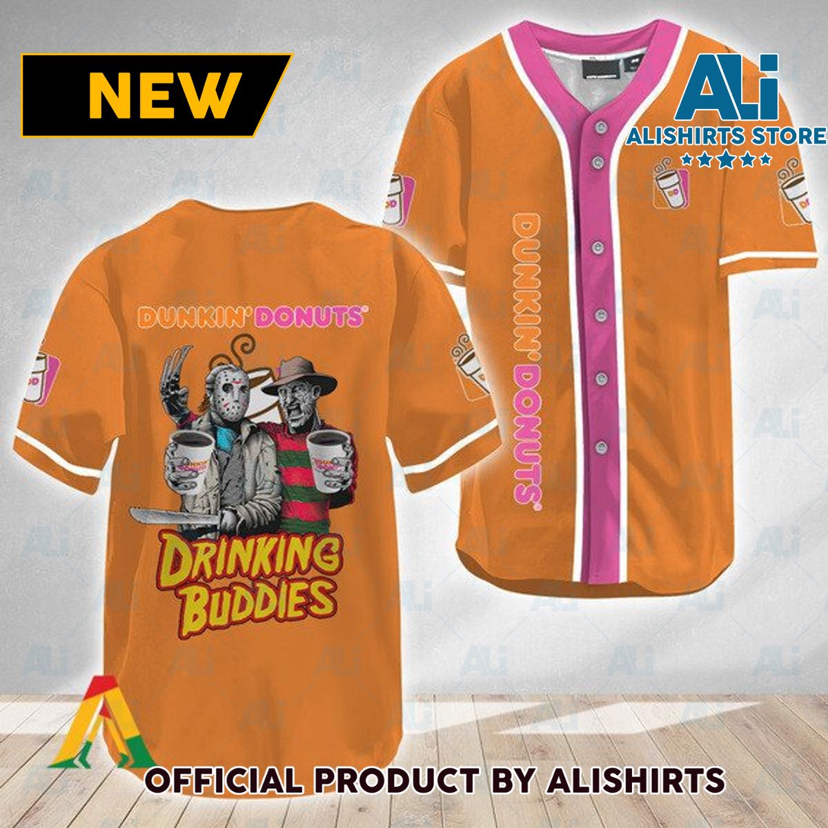 Horror Freddy Jason Drinking Buddies Dunkin Donuts Baseball Jersey