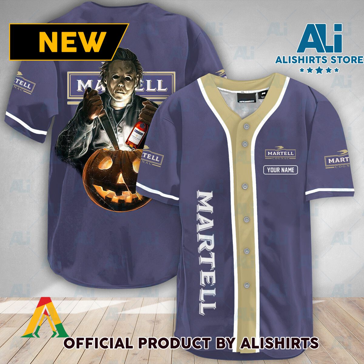 Personalized Scary Michael Myers Pumpkin Martell Cognac Jersey