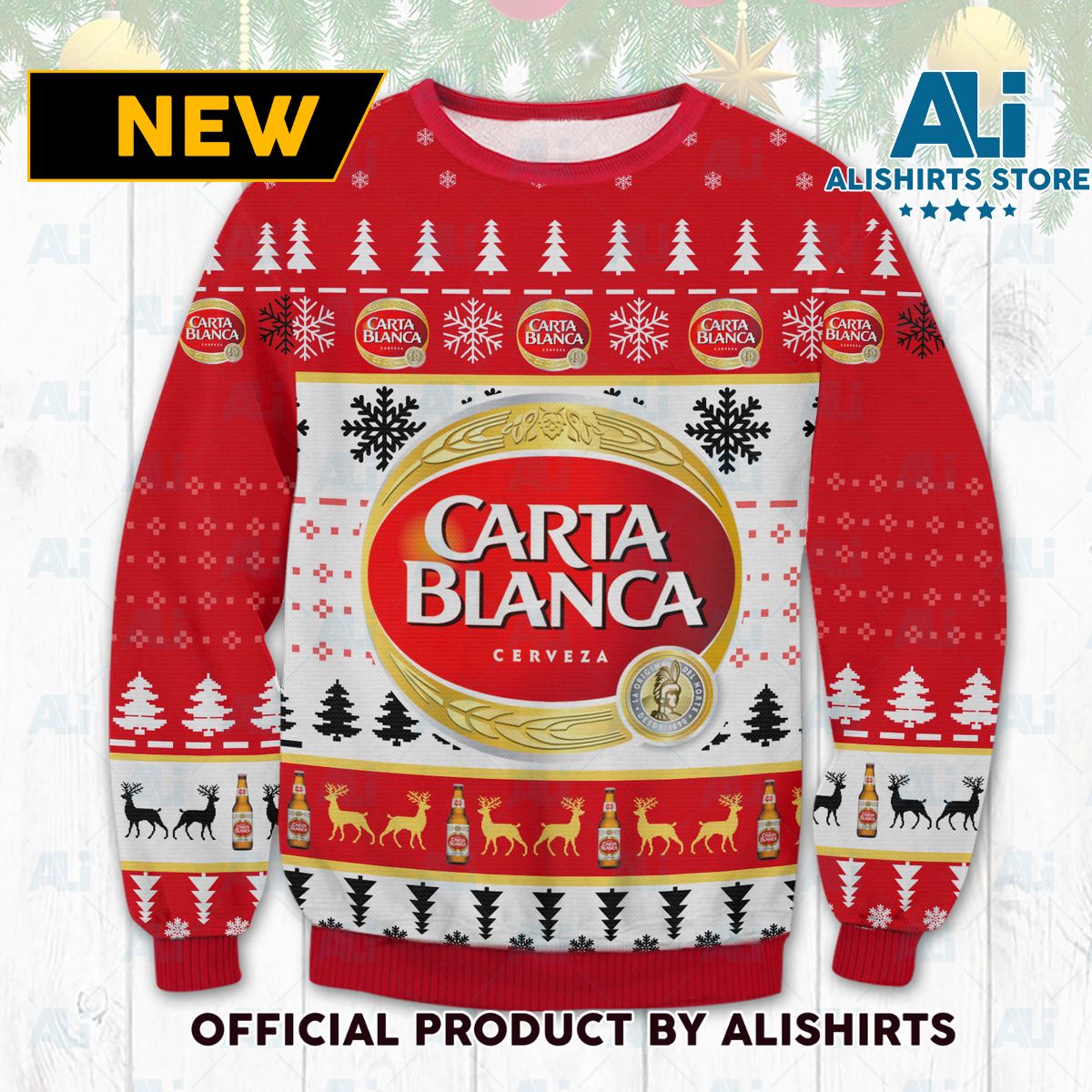 Carta Blanca Beer Ugly Christmas Sweater