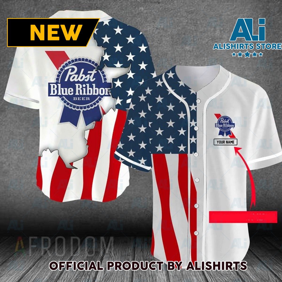 Personalized US Flag Pabst Blue Ribbon Baseball Jersey