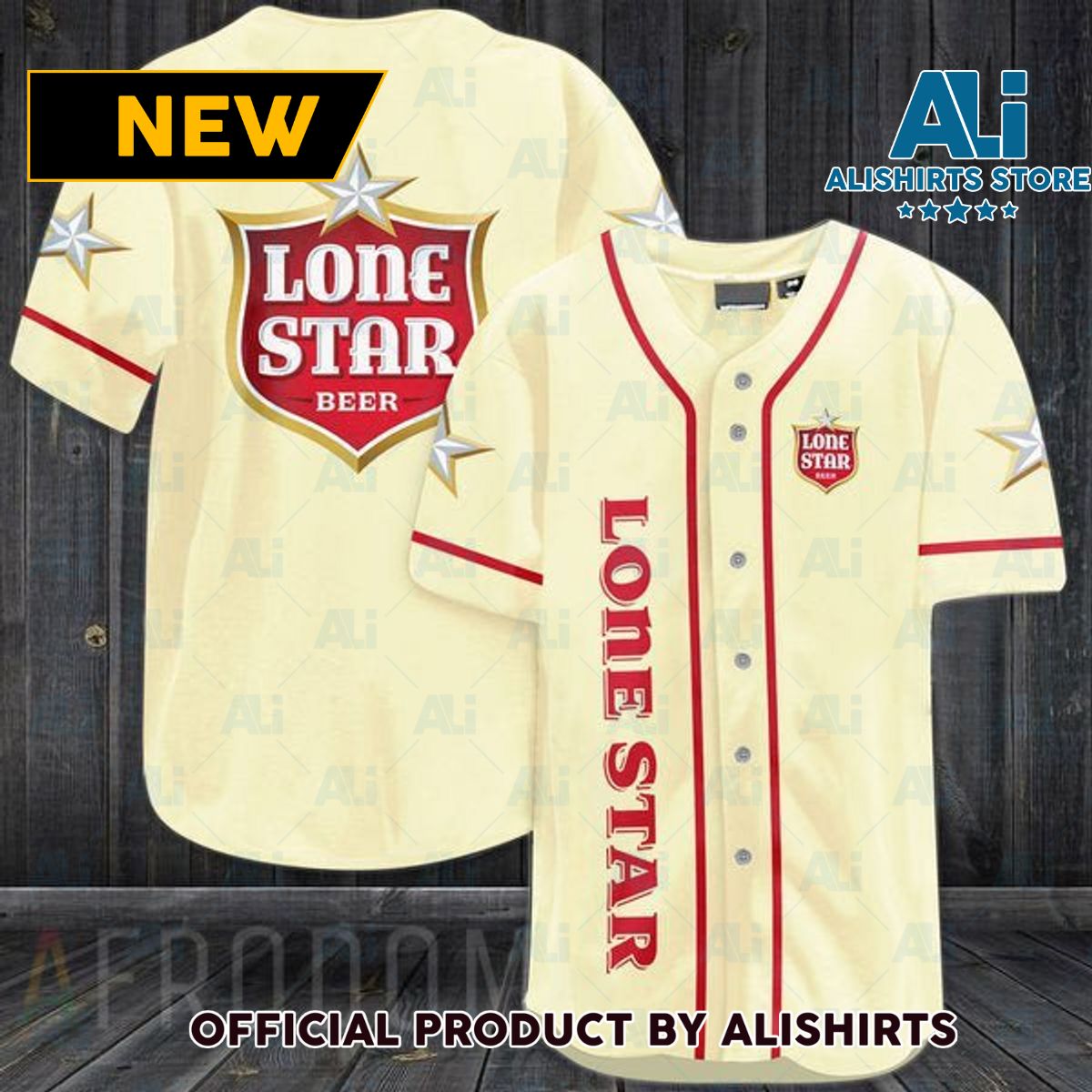 Beige Lone Star Beer Baseball Jersey