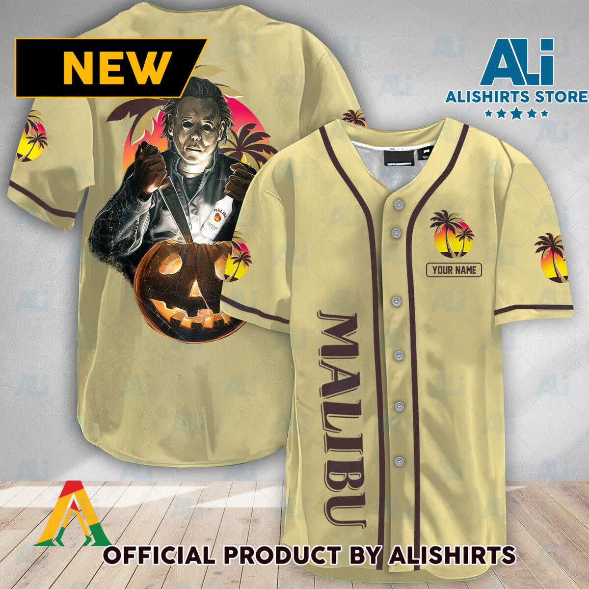 Personalized Michael Myers Pumpkin Malibu Rum Baseball Jersey