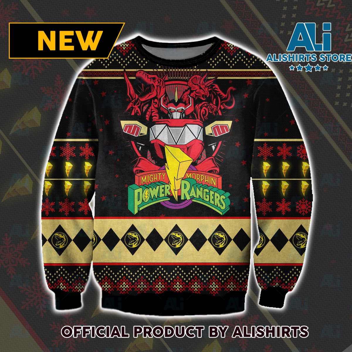 Red Ranger Mighty Morphin Power Rangers Ugly Christmas Sweater