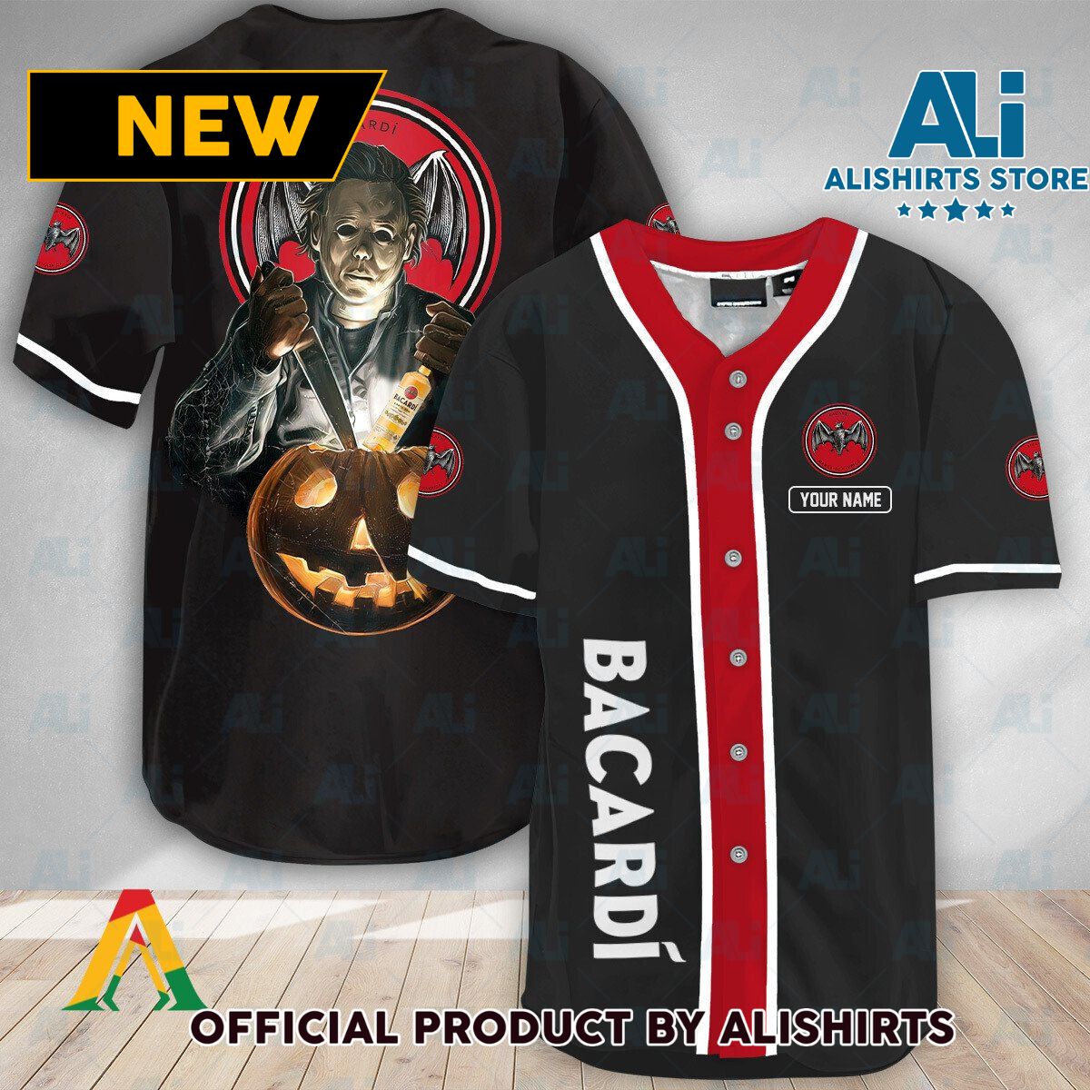 Personalized Scary Michael Myers Pumpkin Bacardi Baseball Jersey