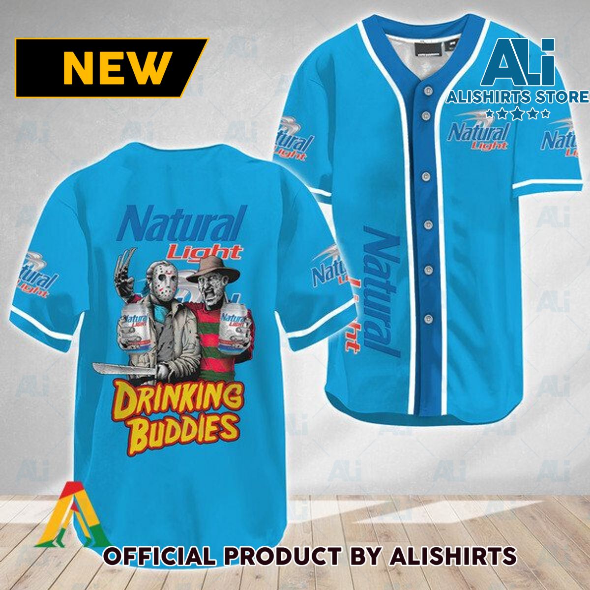 Horror Freddy Jason Drinking Buddies Natural Light Baseball Jersey