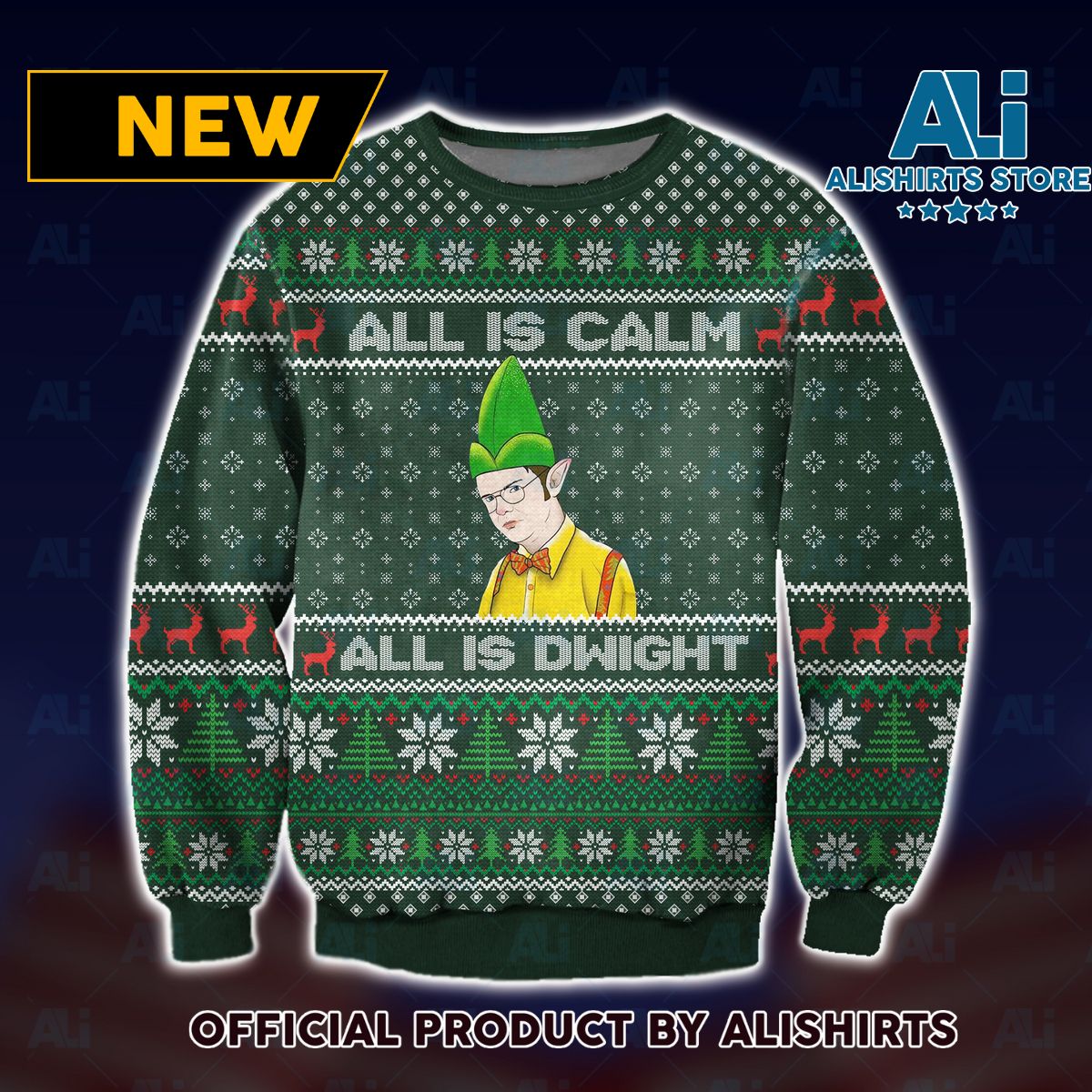 All is Calm All is Dwight Ugly Christmas Sweater