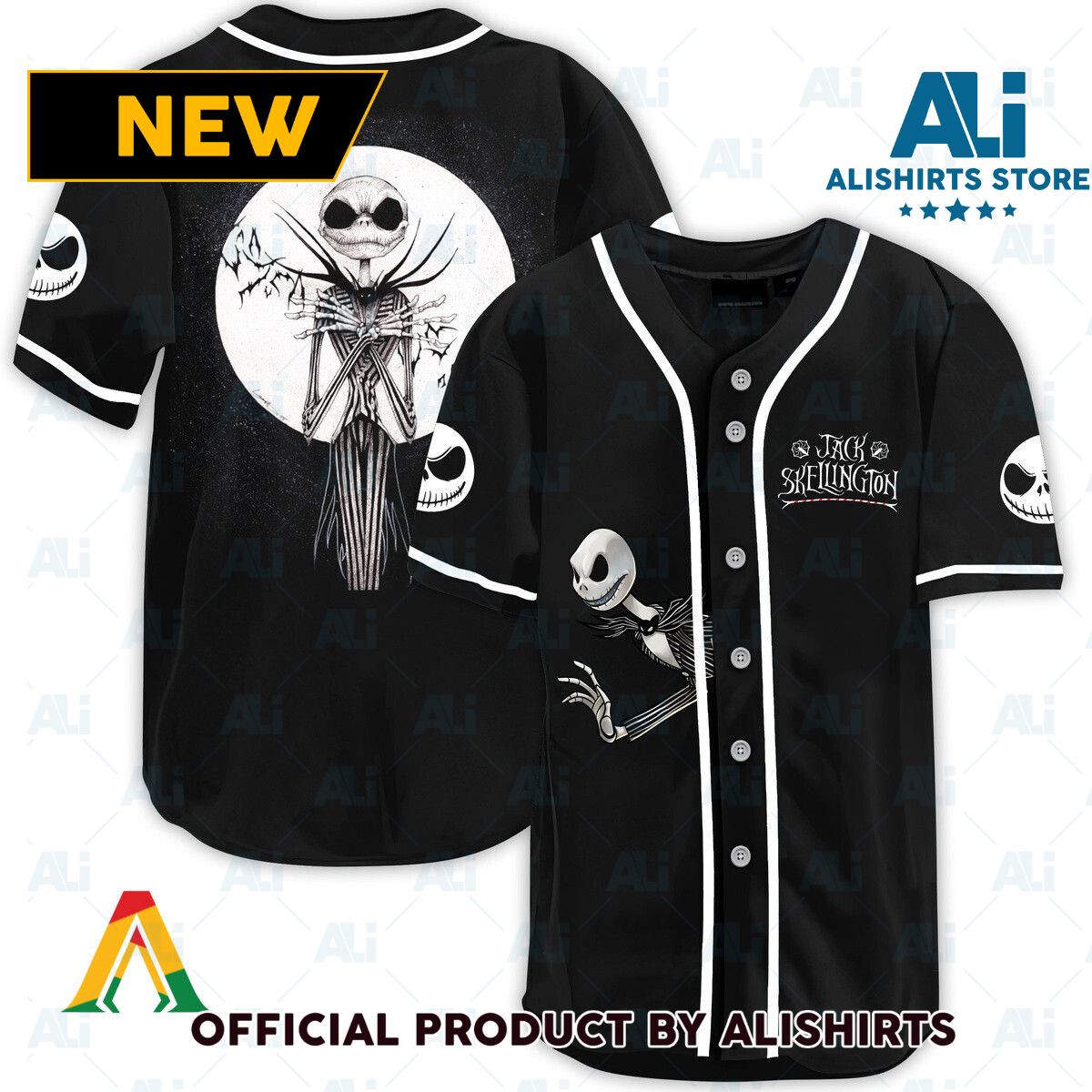 Black Halloween Jack Skellington Face Jersey