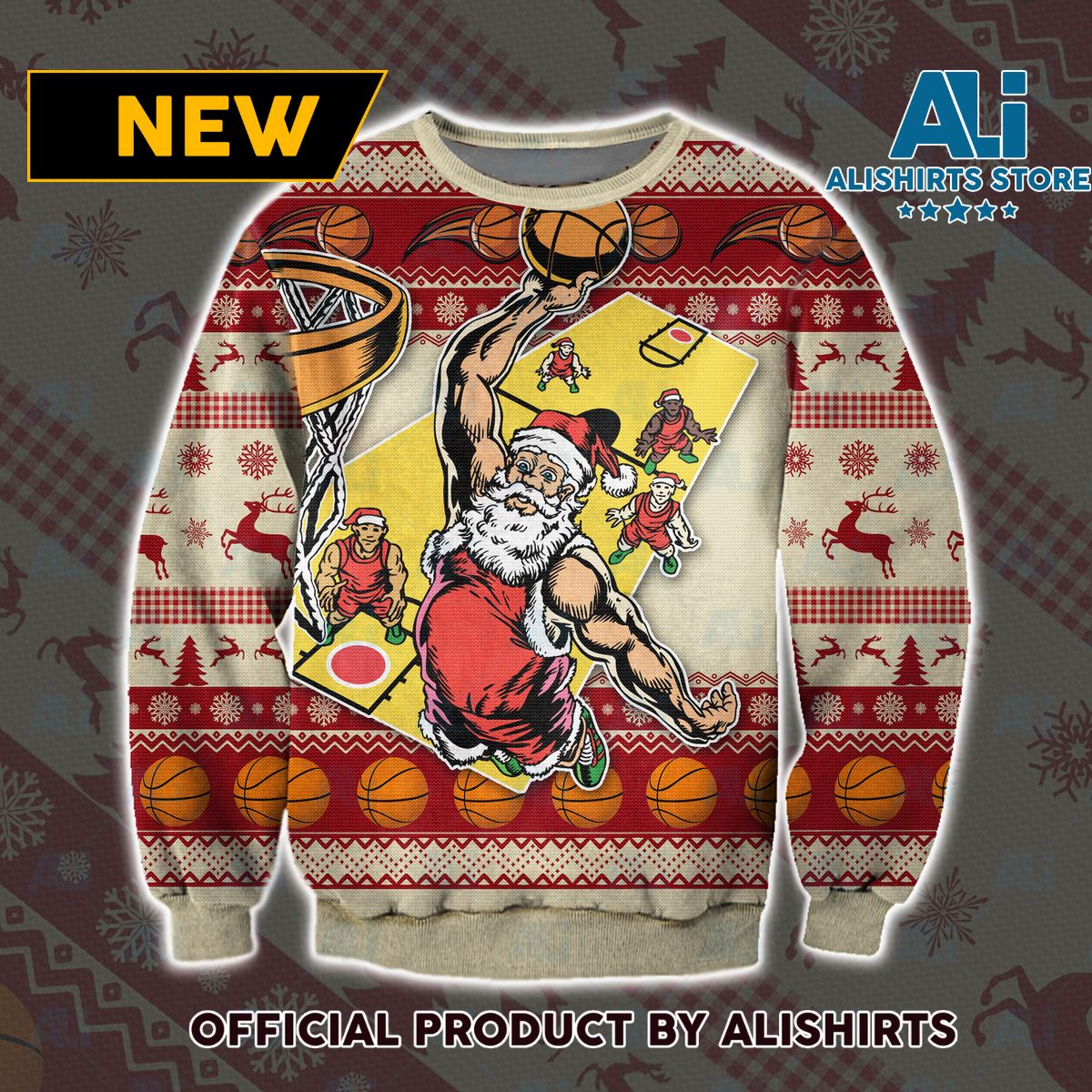 Santa Claus Playing Basketball Ugly Christmas Sweater