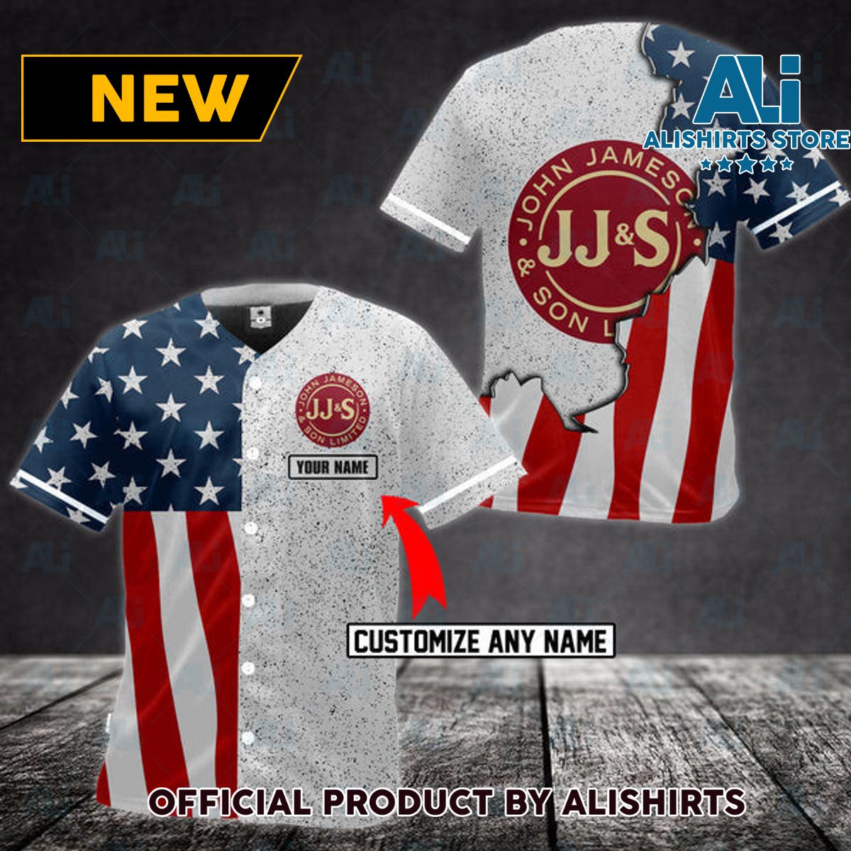 Personalized American Flag Jameson Whiskey Baseball Jersey