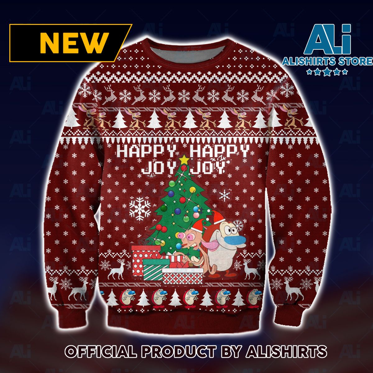 Ren And Stimpy Merry Xmas Ugly Christmas Sweater