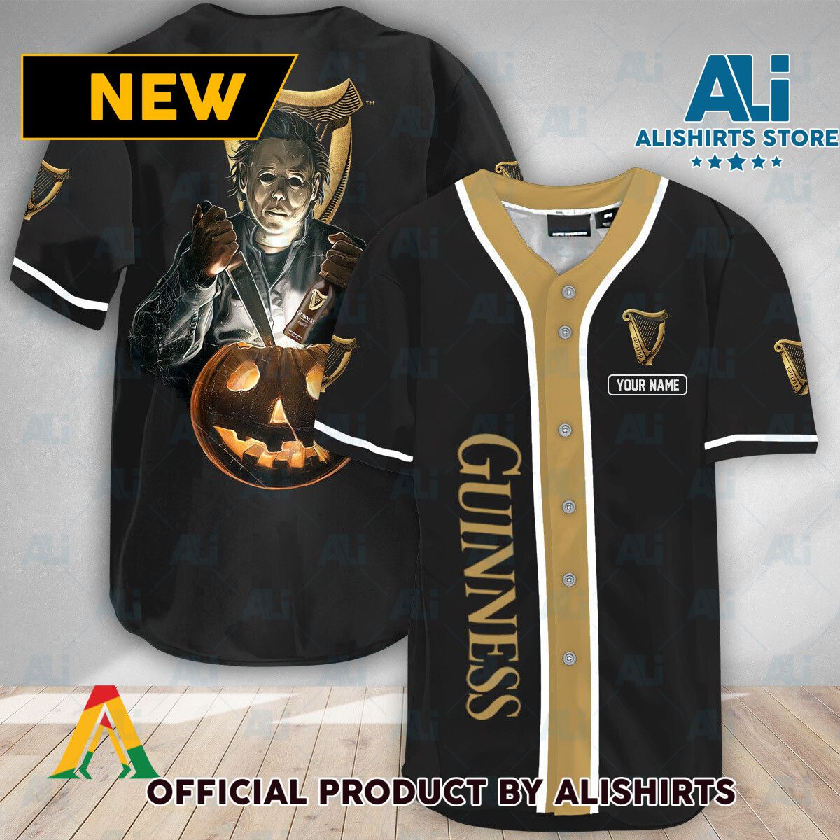 Personalized Scary Michael Myers Pumpkin Guinness Beer Baseball Jersey