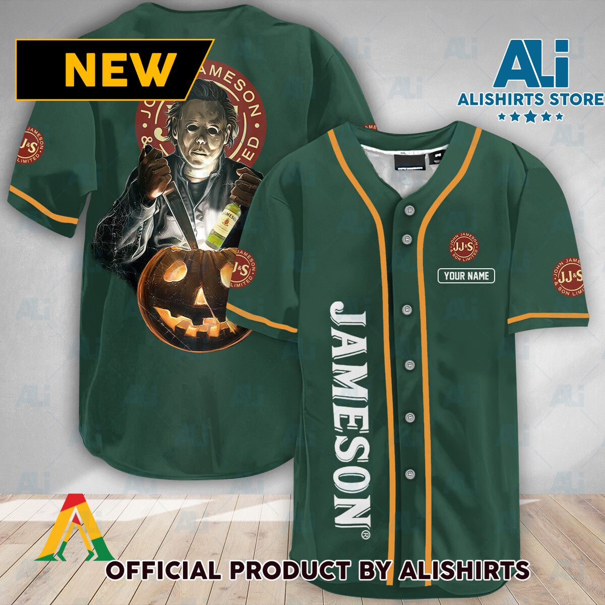 Personalized Scary Michael Myers Pumpkin Jameson Baseball Jersey