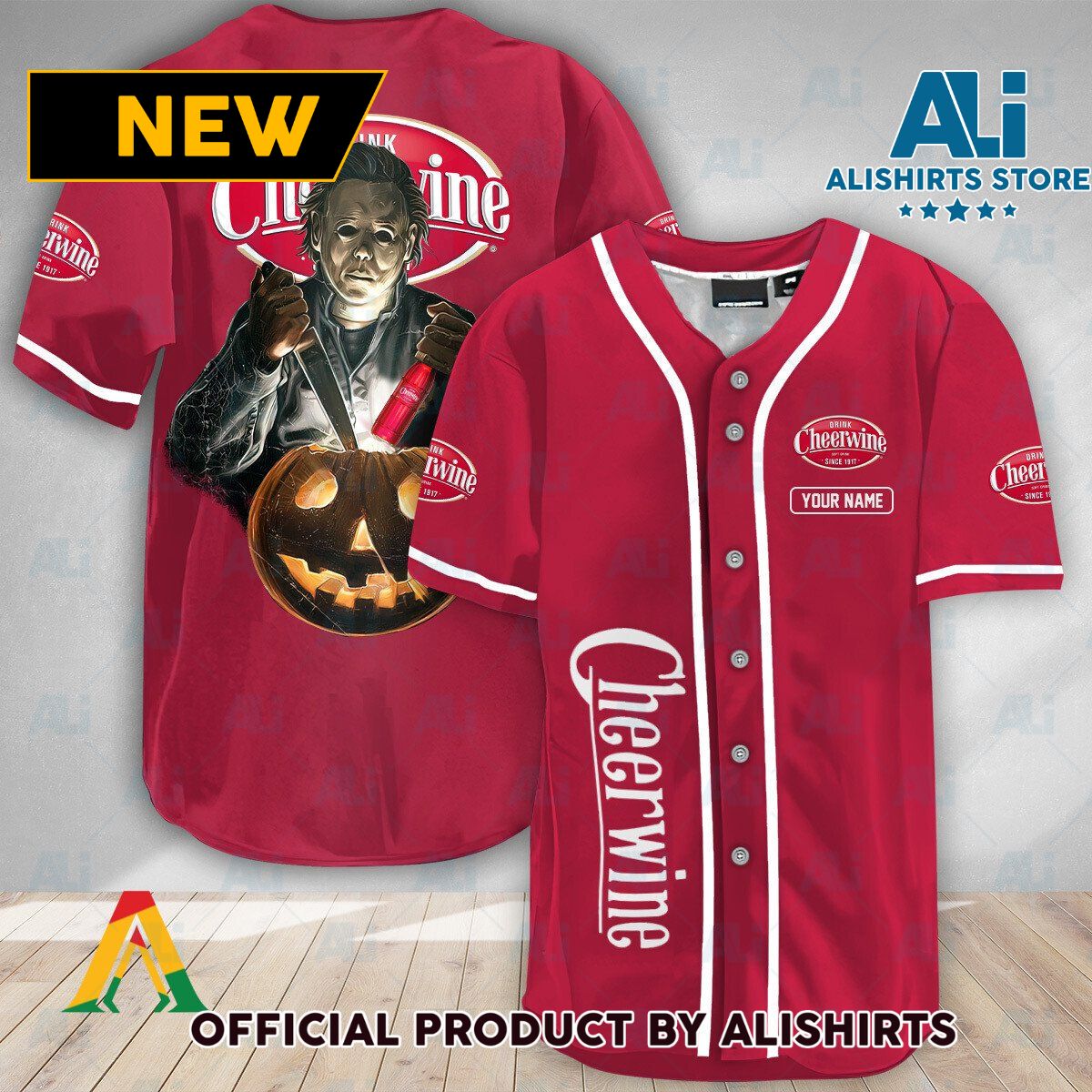 Personalized Scary Michael Myers Pumpkin Cheerwine Baseball Jersey