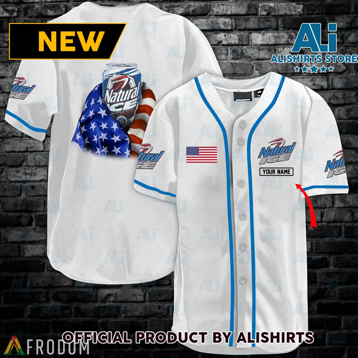 Personalized Vintage White USA Flag Natural Ice Jersey Shirt