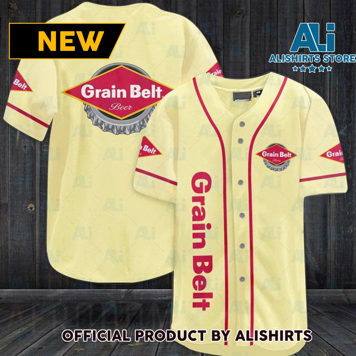 Cream Yellow Grain Belt Beer Baseball Jersey