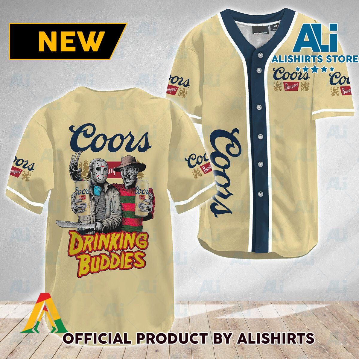 Horror Freddy & Jason Drinking Buddies Coors Banquet Baseball Jersey