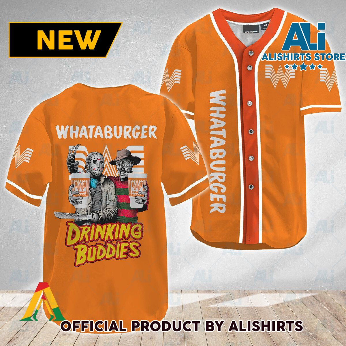 Horror Freddy & Jason Drinking Buddies Whataburger Baseball Jersey