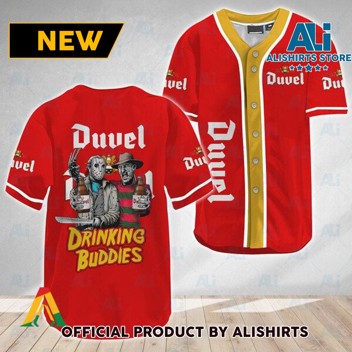 Horror Freddy Jason Drinking Buddies Duvel Beer Baseball Jersey