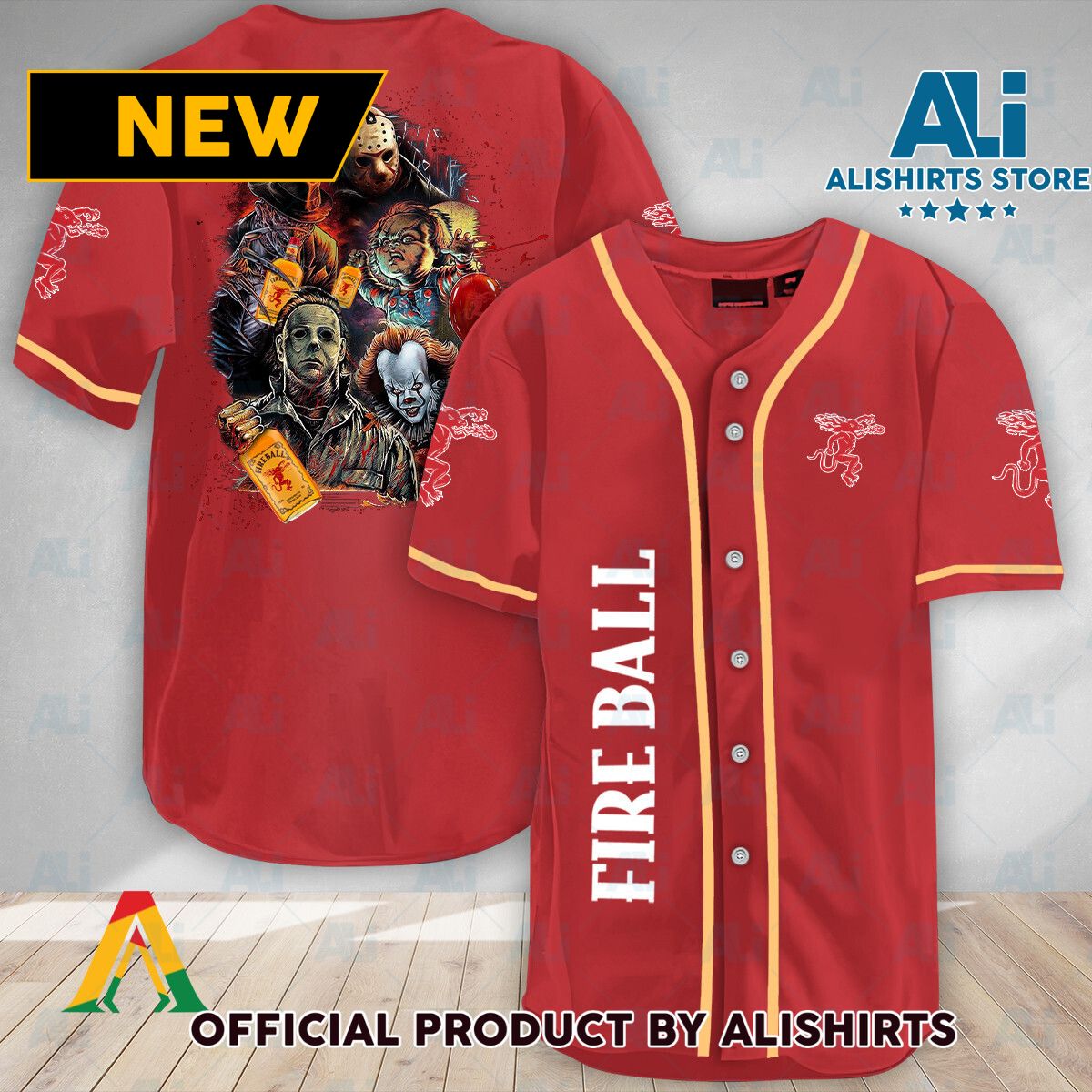 Halloween Horror Characters Fireball Whisky Baseball Jersey