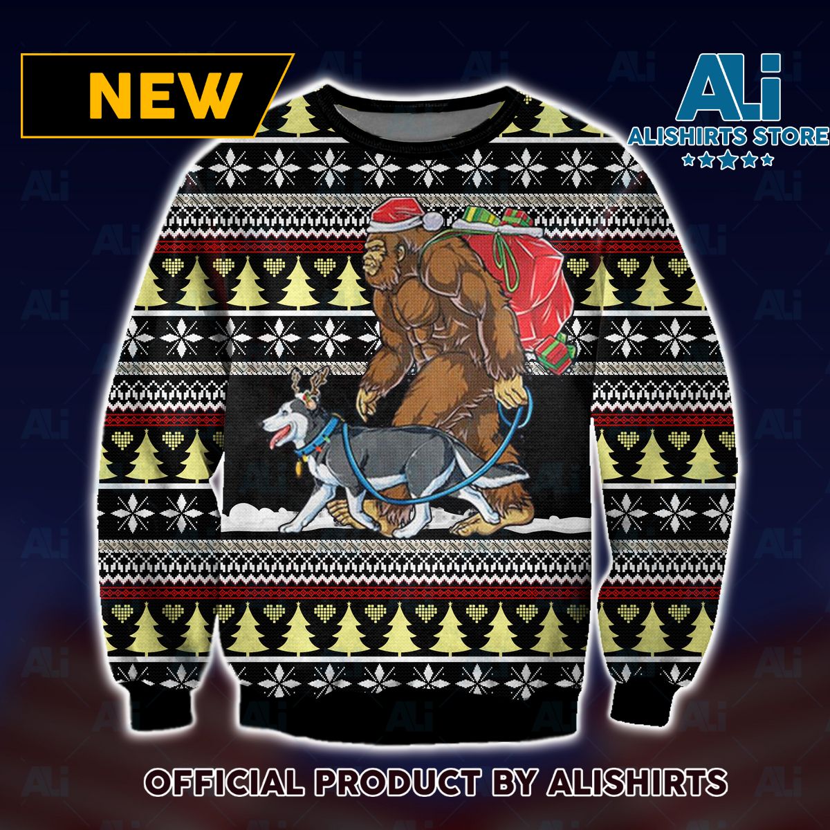 BigFoot and Husky Merry Xmas Ugly Christmas Sweater