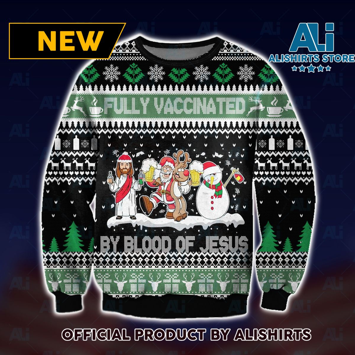 Fully Vaccinated by Blood of Jesus Ugly Christmas Sweater