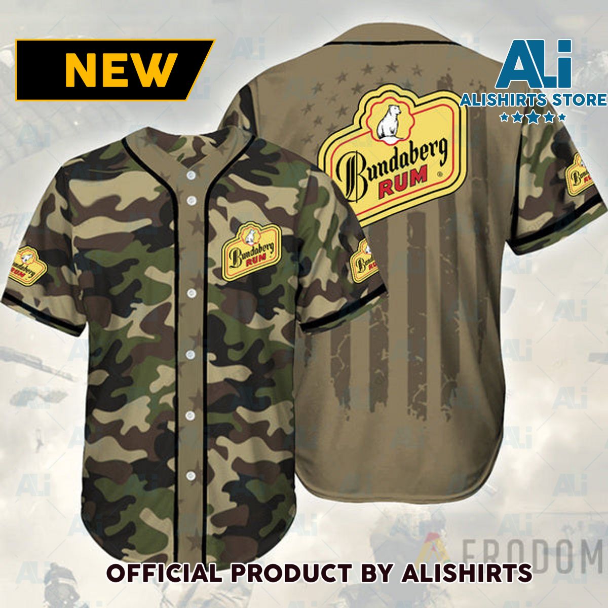 Camouflage Green Brown Bundaberg Rum Baseball Jersey