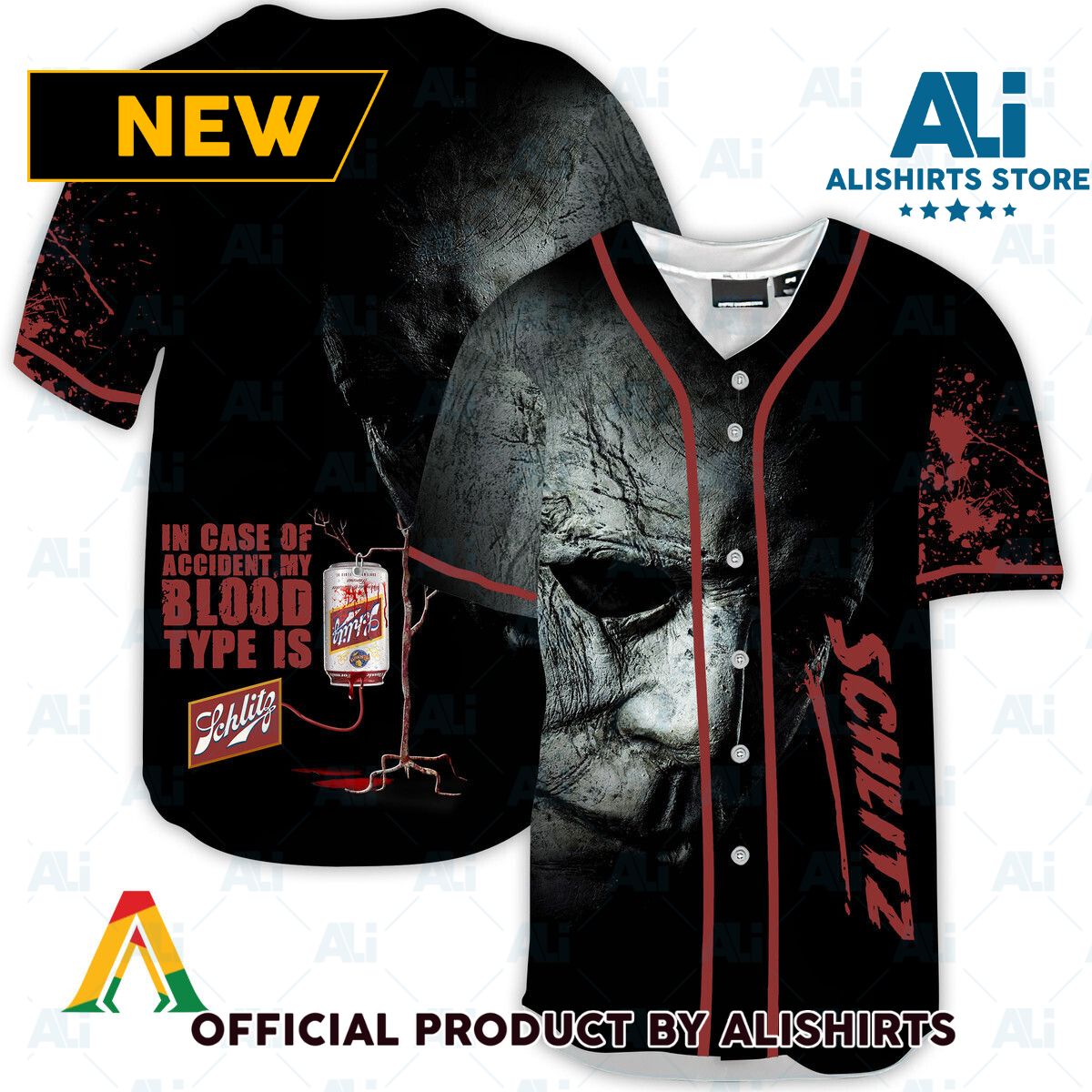 Halloween Horror Michael Myers Schlitz Beer Baseball Jersey