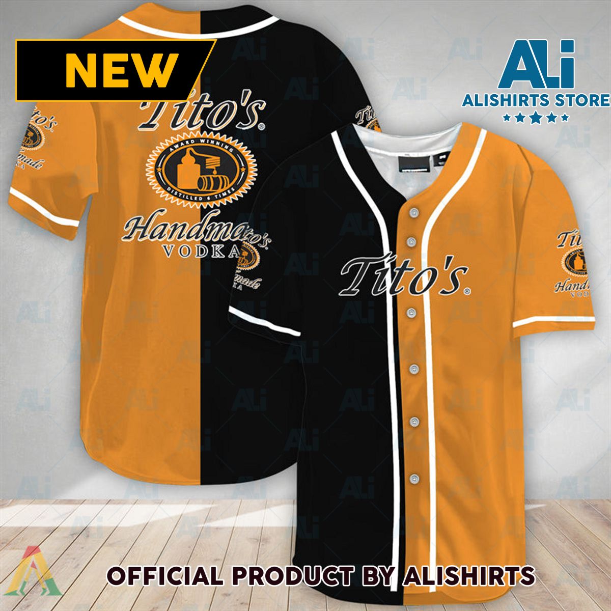 Black And Orange Split Tito's Vodka Baseball Jersey