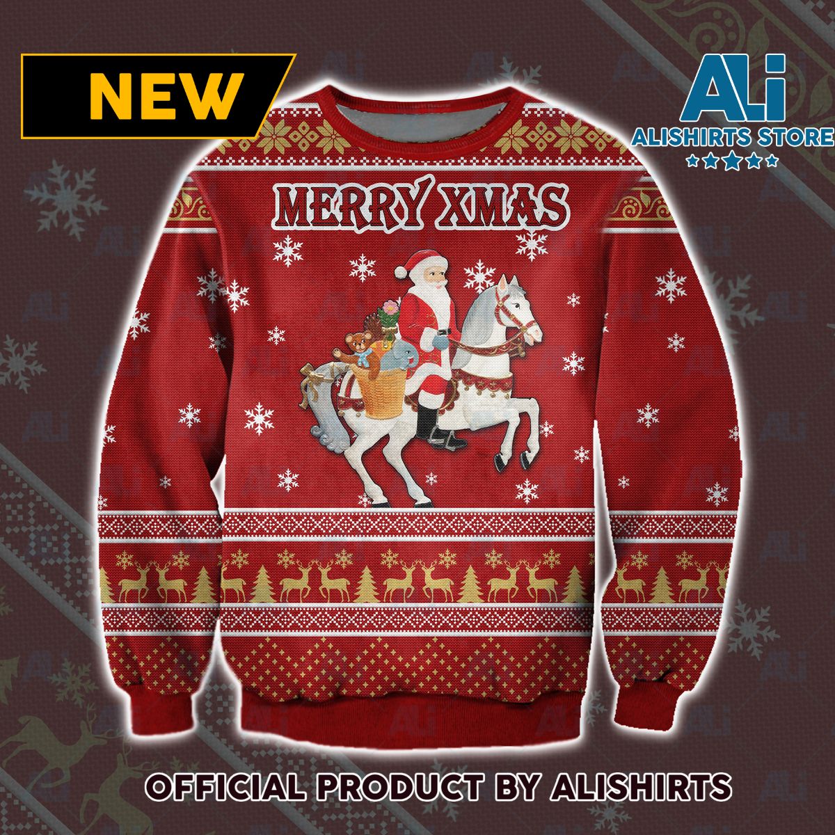 Santa Claus Rides a Horse Ugly Christmas Sweater