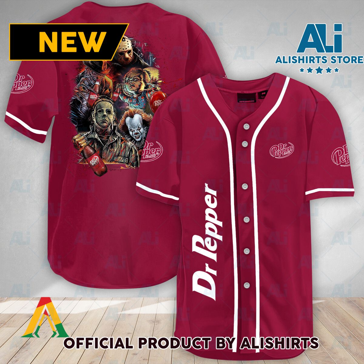 Halloween Horror Characters Dr Pepper Baseball Jersey