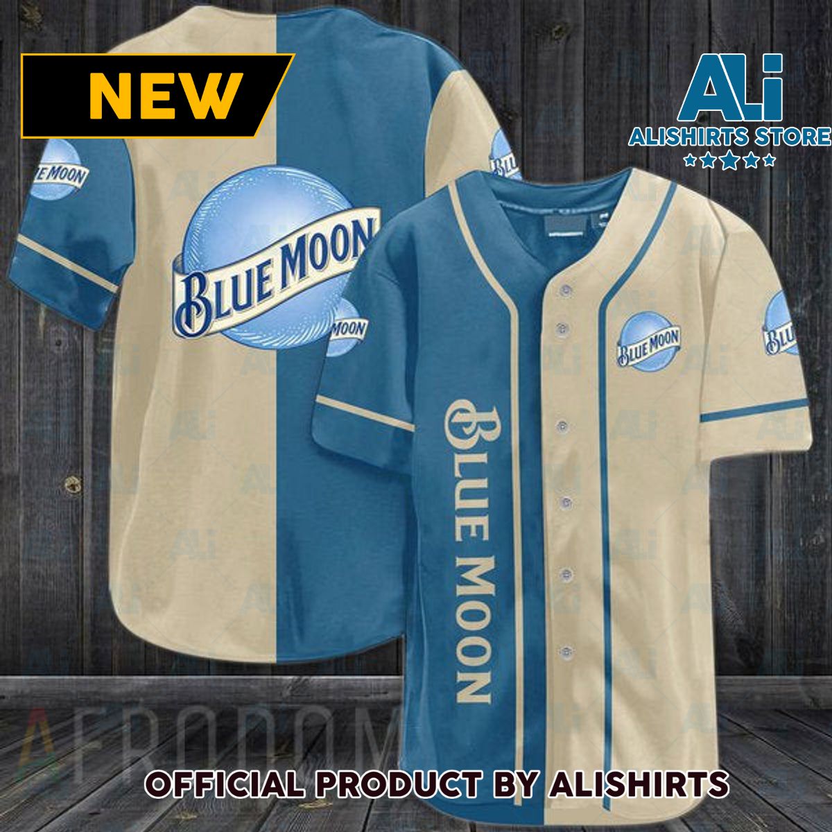 Blue Beige Blue Moon Beer Baseball Jersey