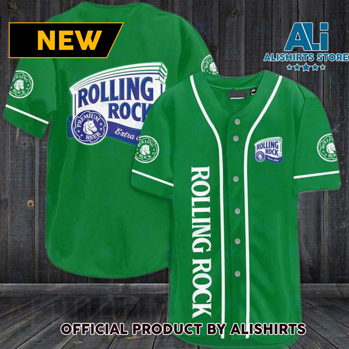 Green Rolling Rock Beer Baseball Jersey