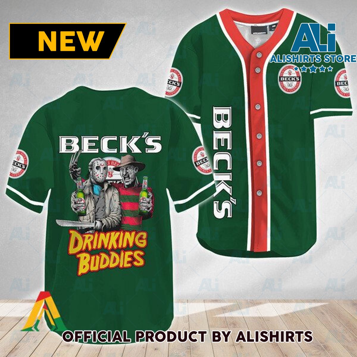 Horror Freddy Jason Drinking Buddies Beck's Beer Baseball Jersey