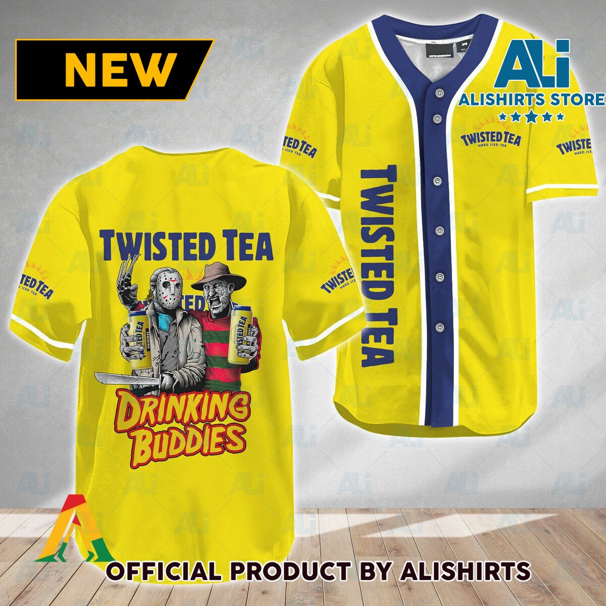 Horror Freddy & Jason Drinking Buddies Twisted Tea Baseball Jersey