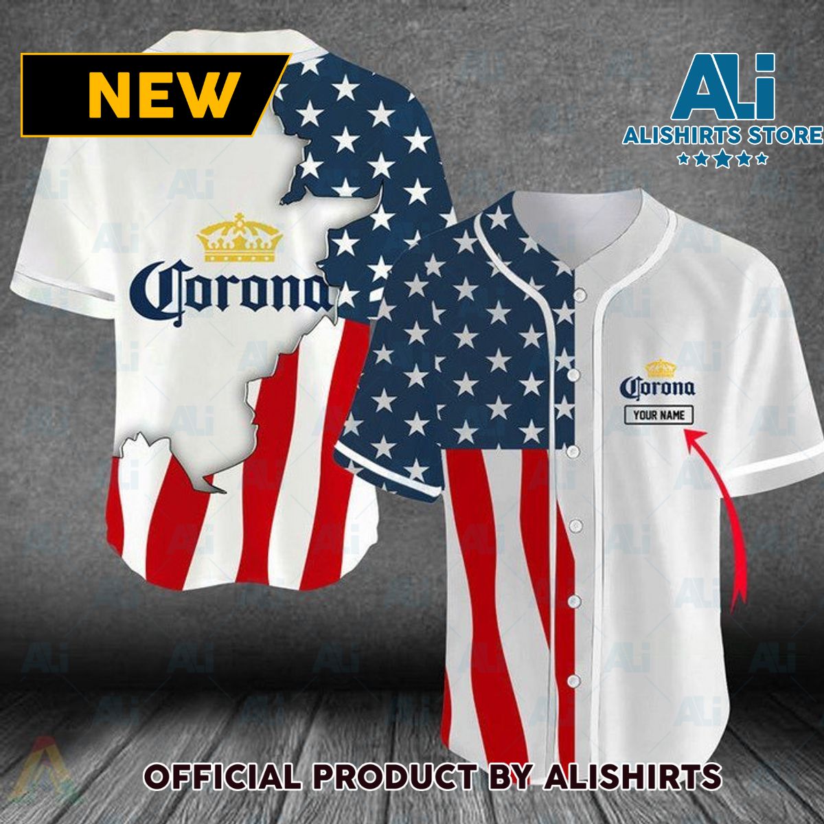 Personalized US Flag Corona Baseball Jersey