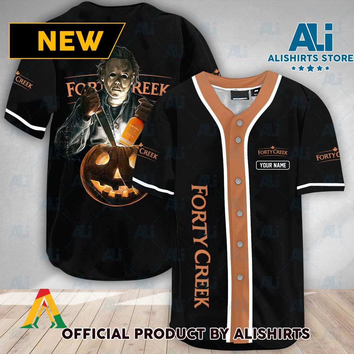 Personalized Scary Michael Myers Pumpkin Forty Creek Baseball Jersey