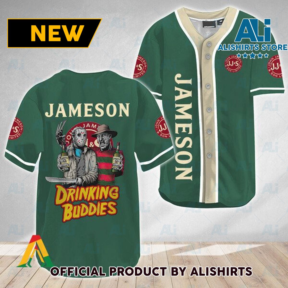 Horror Freddy Jason Drinking Buddies Jameson Whiskey Baseball Jersey