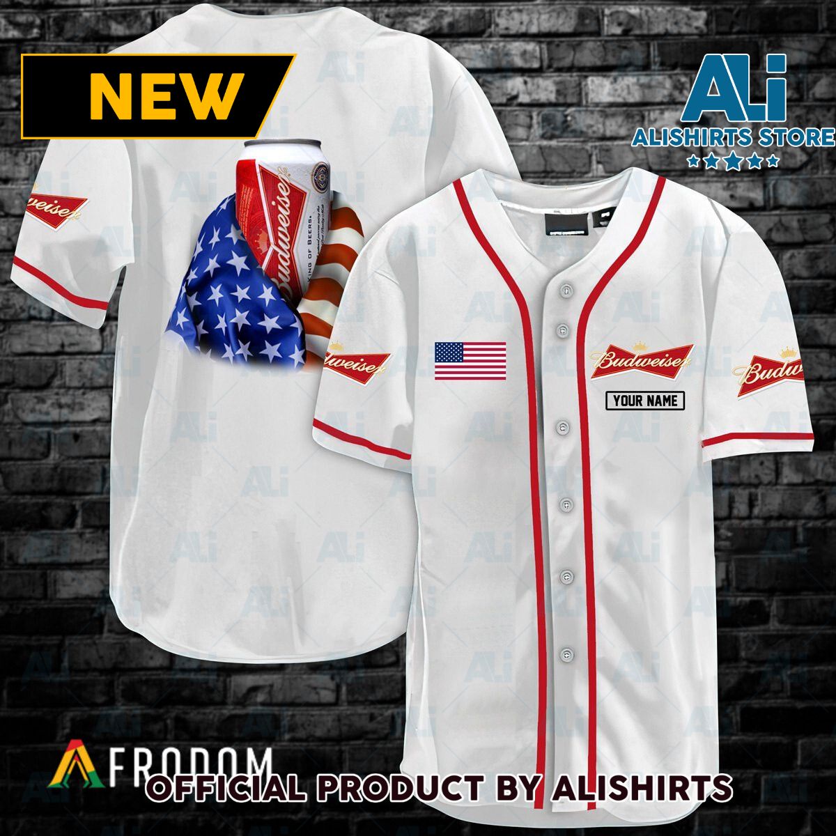 Personalized Vintage White USA Flag Budweiser Jersey Shirt