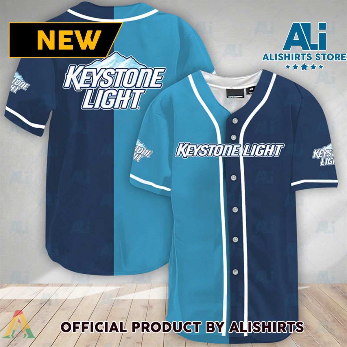 Blue And Navi Split Keystone Light Baseball Jersey