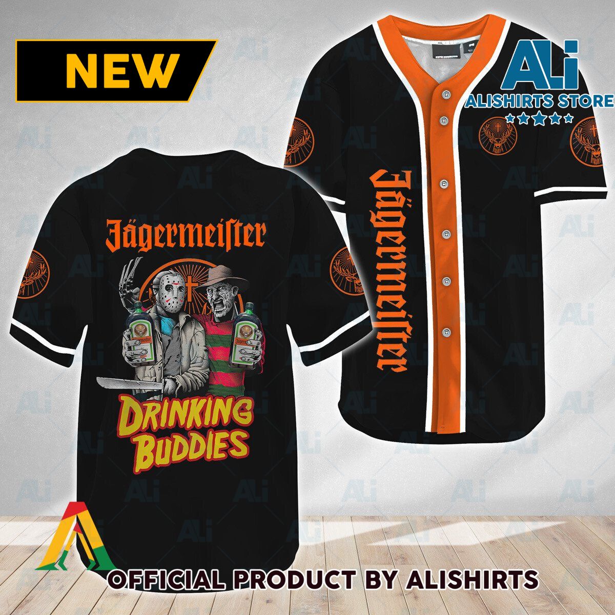 Horror Freddy & Jason Drinking Buddies Jagermeister Baseball Jersey