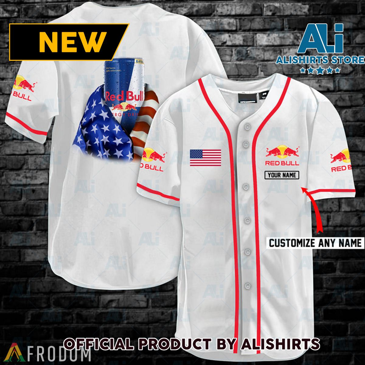 Personalized Vintage White USA Flag Red Bull Jersey Shirt